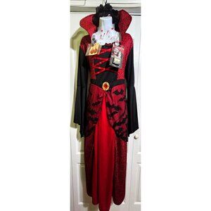 Vampire Costume Red Bat Dress with Collar Earrings Fangs Blood Women's Adult XXL